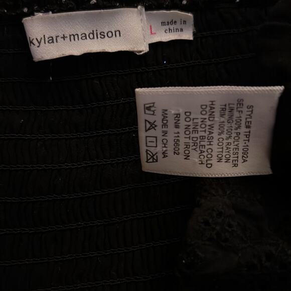 Skylar + Madison black rayon crop top w eyelet ruffles on hem and straps. S - Picture 7 of 7